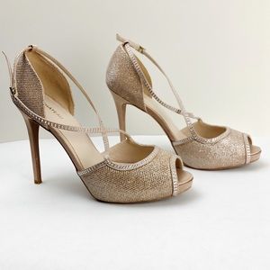 Le Chateau Nude Glitter Ankle Strap Heels